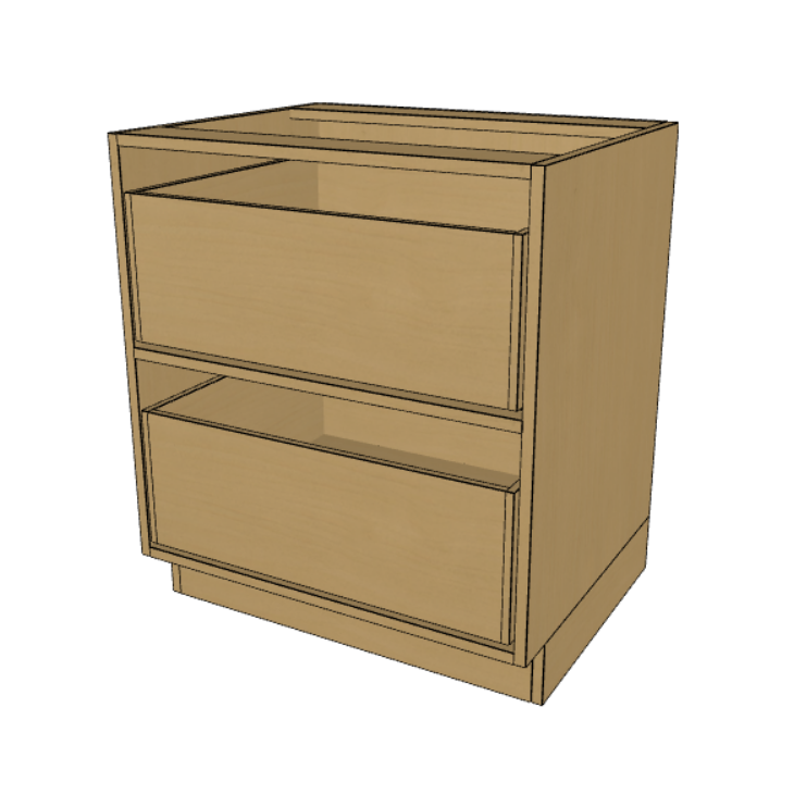 2 Drawer Base Cabinet Frame, Prefinished Birch Plywood, 24"-36" Wide/ 34.5" High/ 24" Deep.