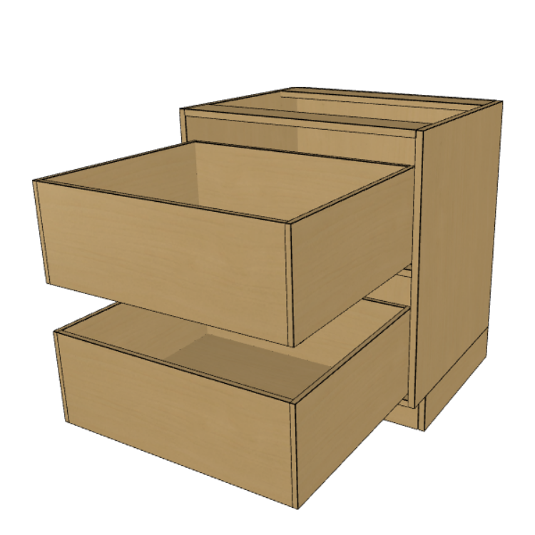 2 Drawer Base Cabinet Frame, Prefinished Birch Plywood, 24"-36" Wide/ 34.5" High/ 24" Deep.