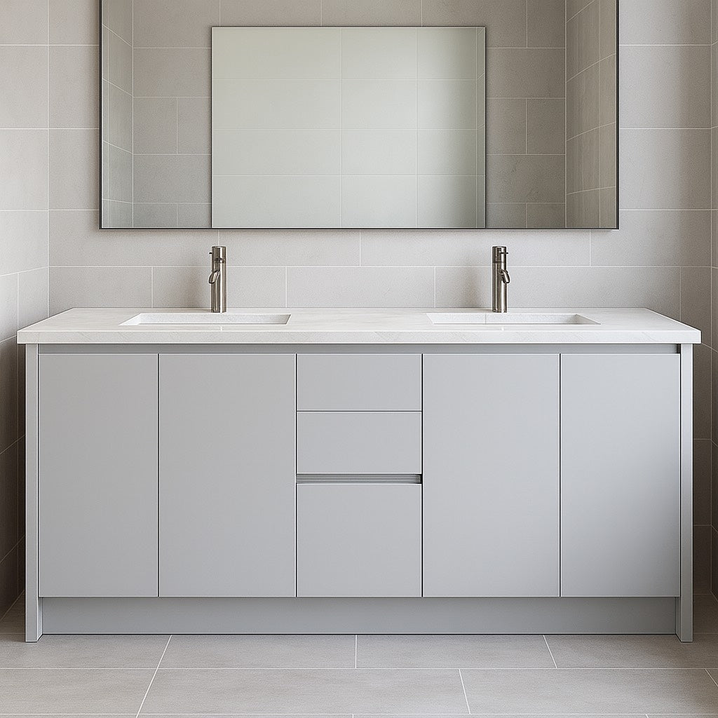 Bathroom Vanity, Soft Touch Grey, Handle Free, Plywood Box, Fully Assembled, 34.5" High-21"Deep