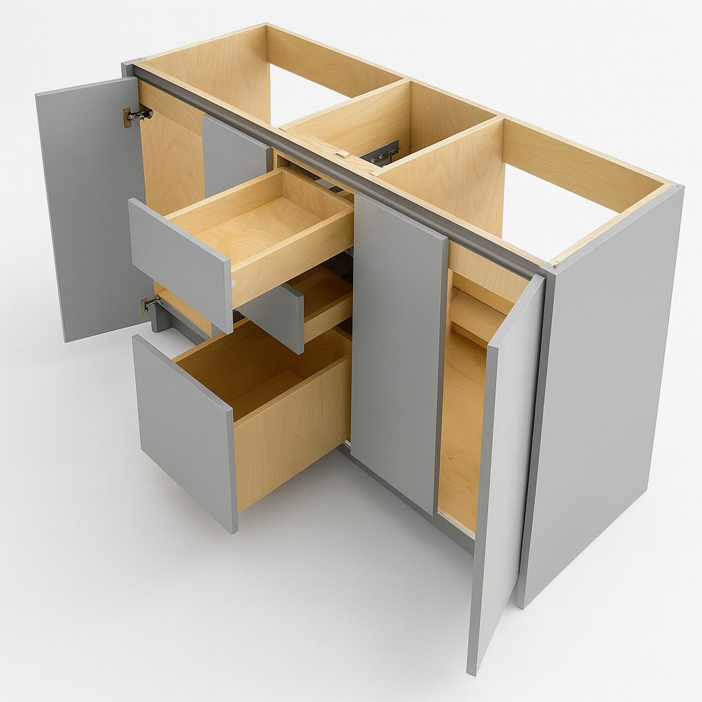 Bathroom Vanity, Soft Touch Grey, Handle Free, Plywood Box, Fully Assembled, 34.5" High-21"Deep