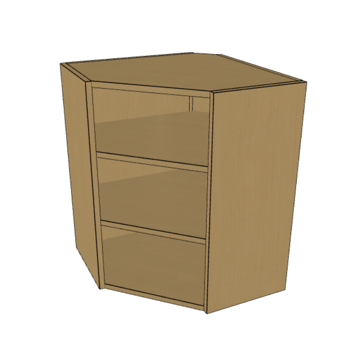 Diagonal Corner Wall Cabinet Frame, Prefinished Birch Plywood, 24" Wide, 30"/36"/42" High.