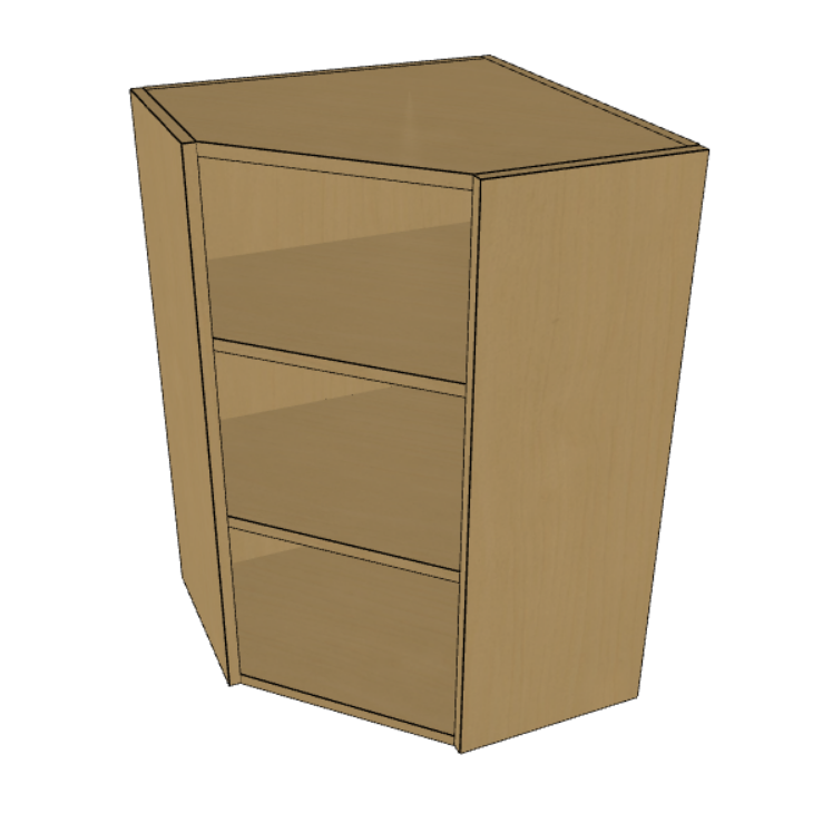 Diagonal Corner Wall Cabinet Frame, Prefinished Birch Plywood, 24" Wide, 30"/36"/42" High.