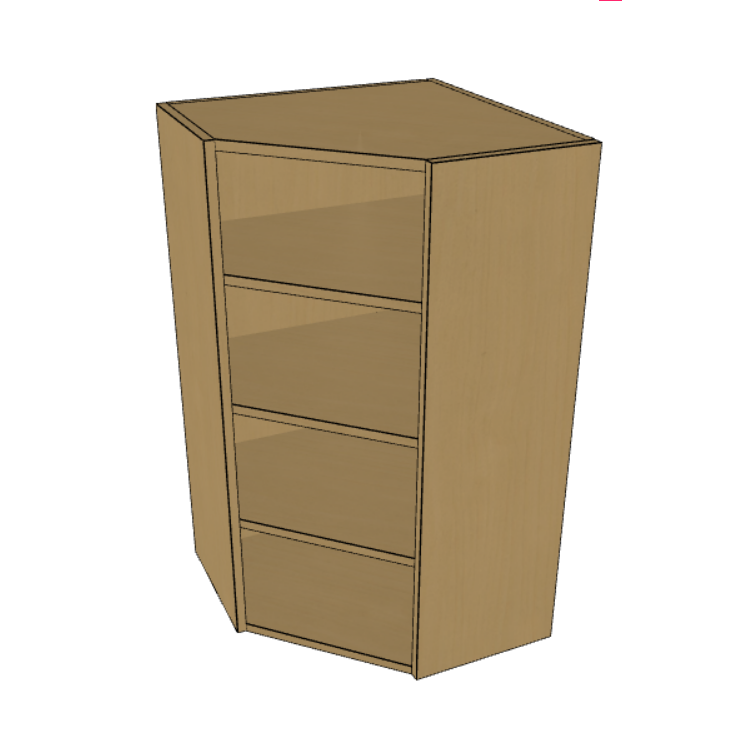 Diagonal Corner Wall Cabinet Frame, Prefinished Birch Plywood, 24" Wide, 30"/36"/42" High.