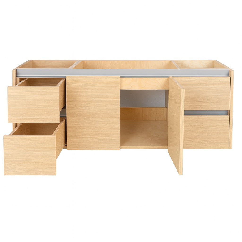 Floating Vanity, Rift Oak, Handle Free, Plywood Box, Fully Assembled, 21" High-21"Deep