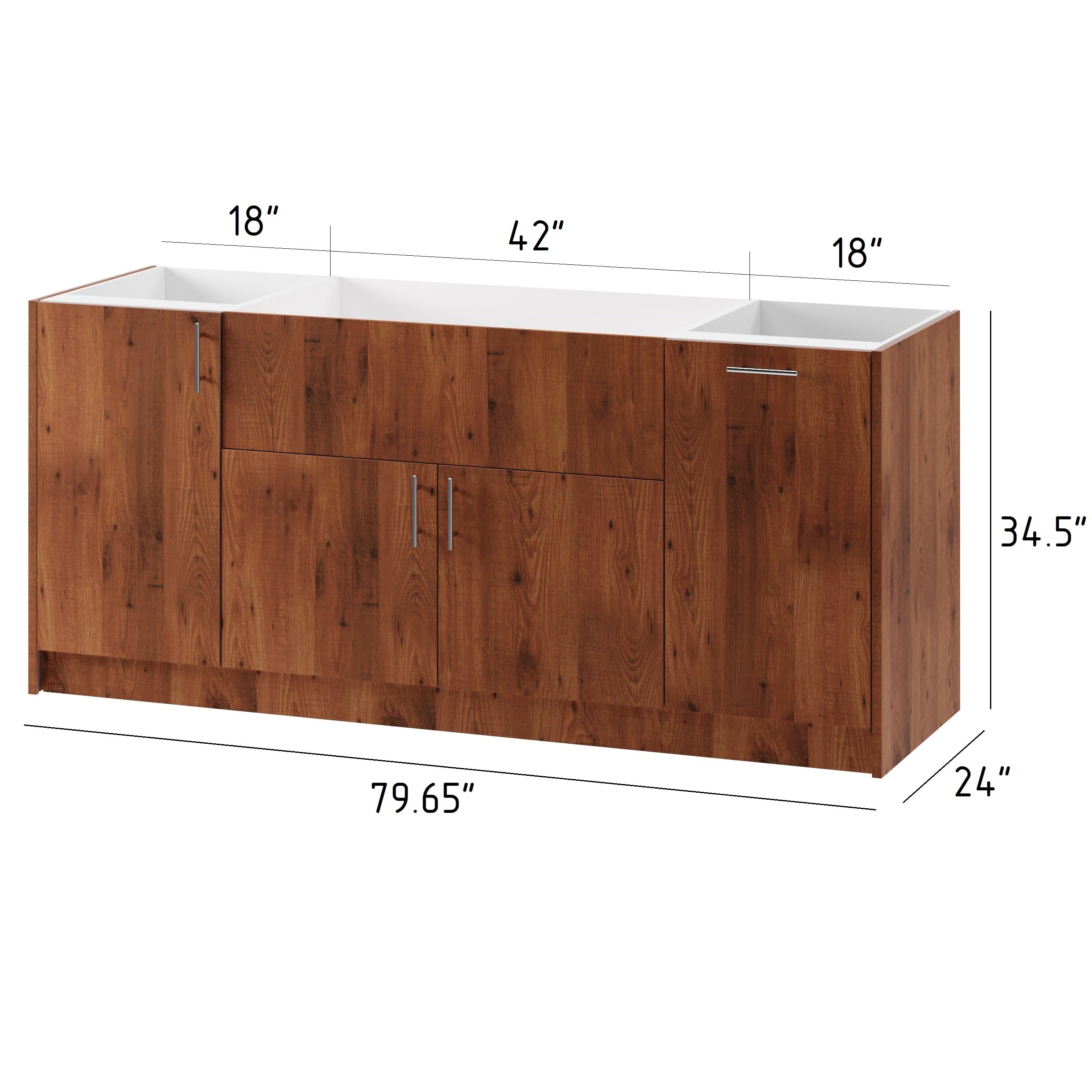 3-cabinets 79.65 in. x 34.5 in. x 24 in. Outdoor Kitchen Cabinet Set