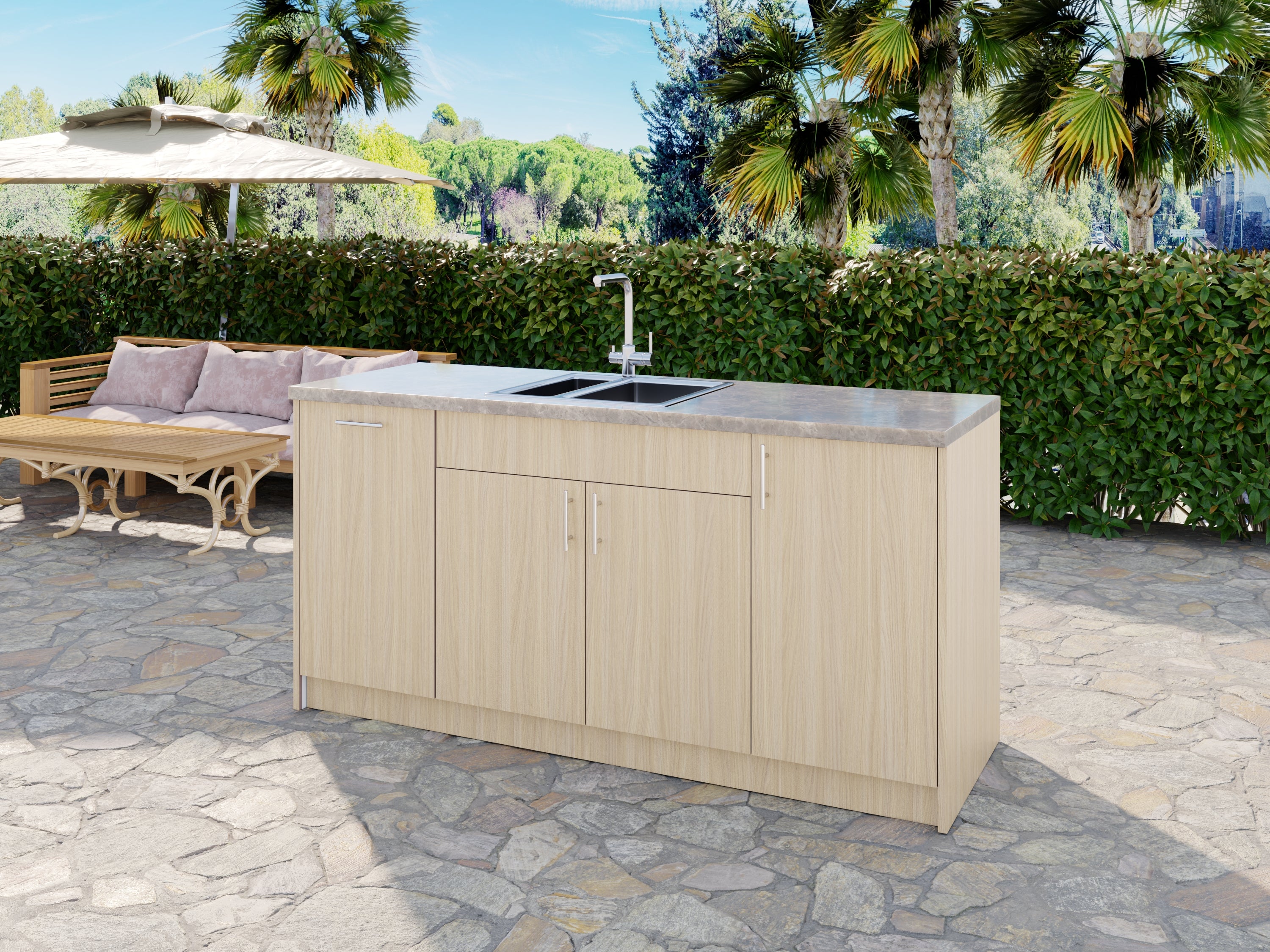 3-cabinets 73.65 in. x 34.5 in. x 24 in. Outdoor Kitchen Cabinet Island Set