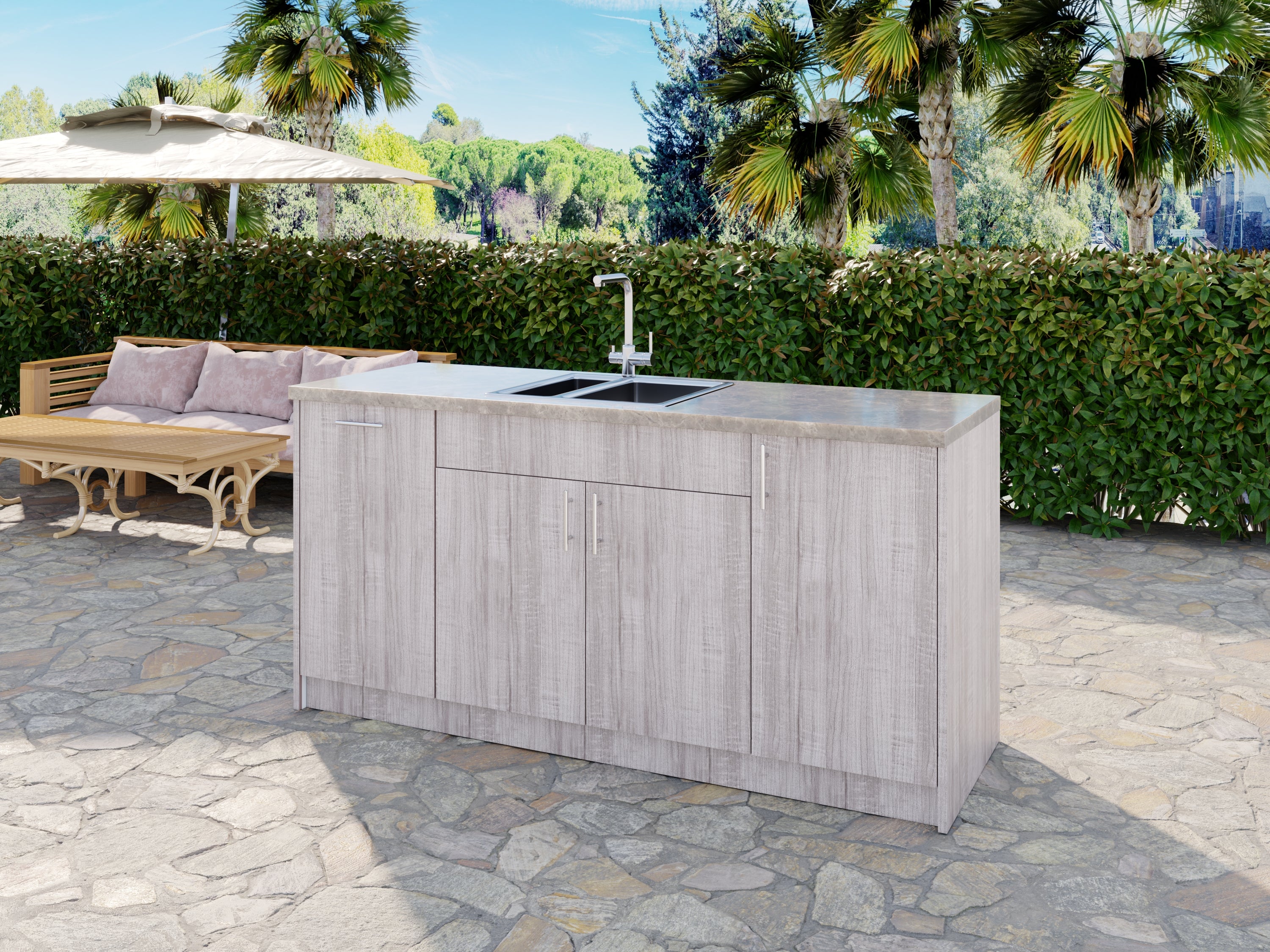 3-cabinets 73.65 in. x 34.5 in. x 24 in. Outdoor Kitchen Cabinet Island Set