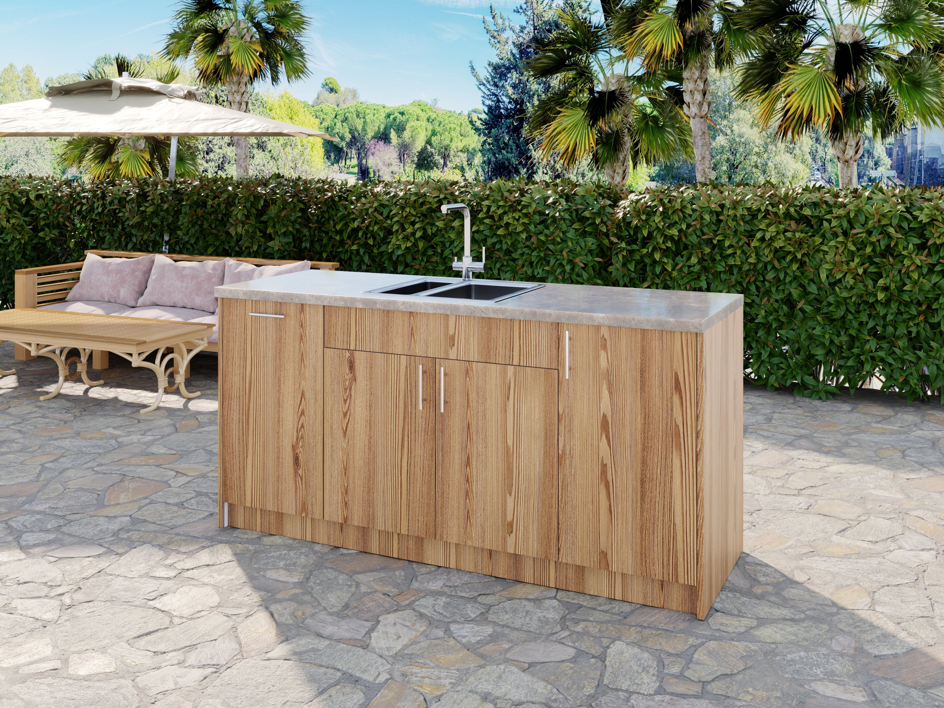 3-cabinets 73.65 in. x 34.5 in. x 24 in. Outdoor Kitchen Cabinet Island Set