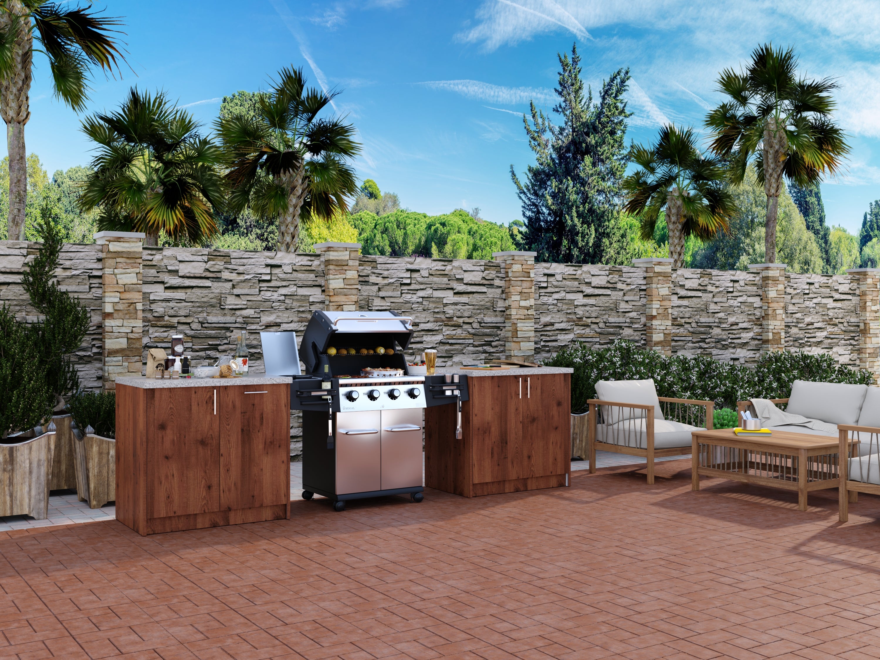 4-cabinets 75.3 in. x 34.5 in. x 24 in. Outdoor Kitchen Cabinet Island Set