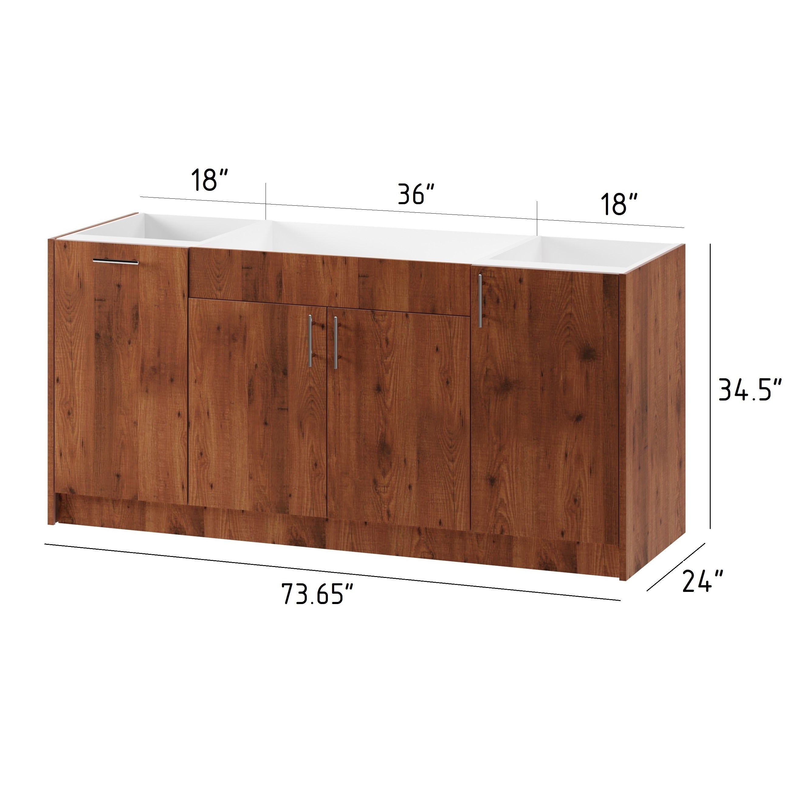 3-cabinets 73.65 in. x 34.5 in. x 24 in. Outdoor Kitchen Cabinet Island Set