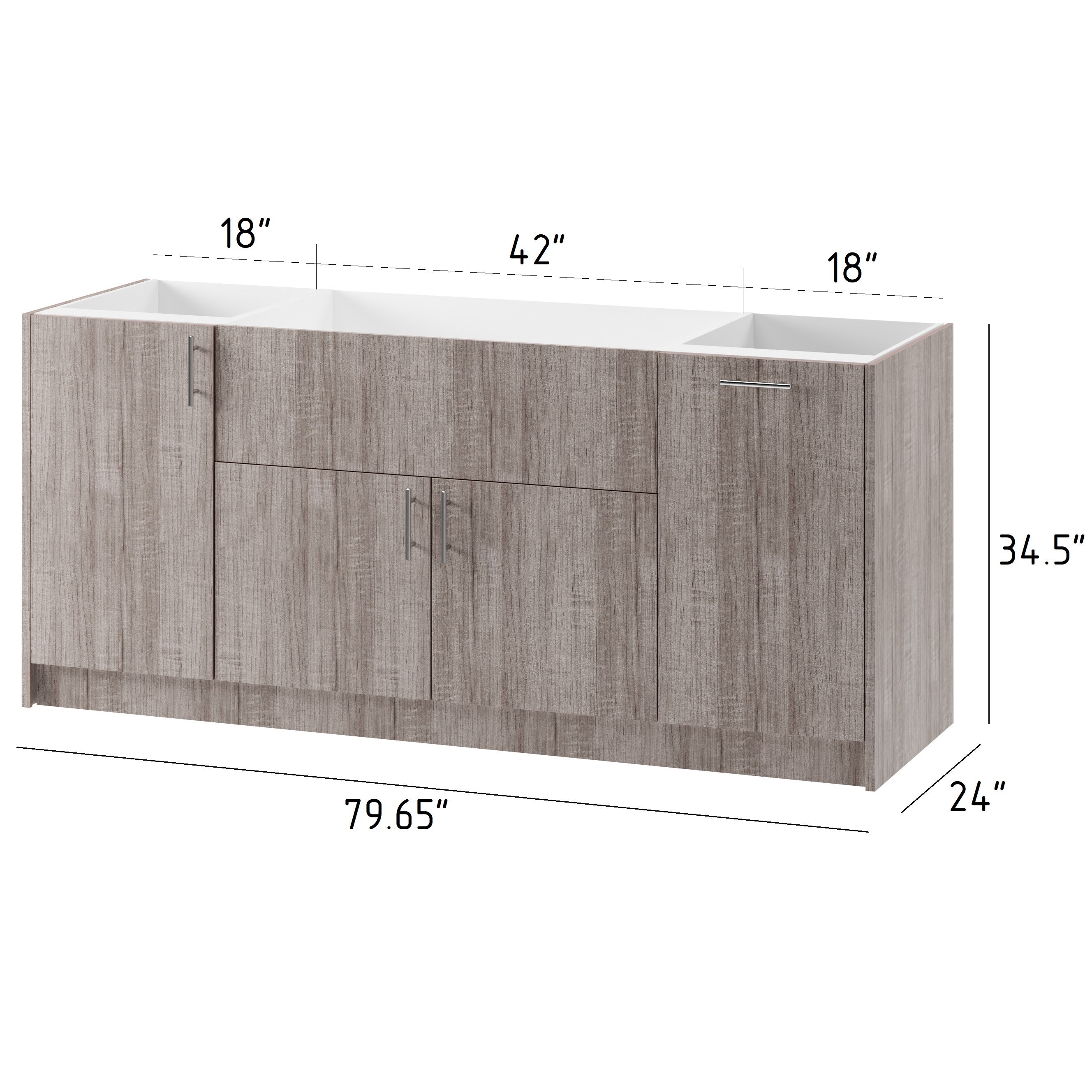 3-cabinets 79.65 in. x 34.5 in. x 24 in. Outdoor Kitchen Cabinet Set