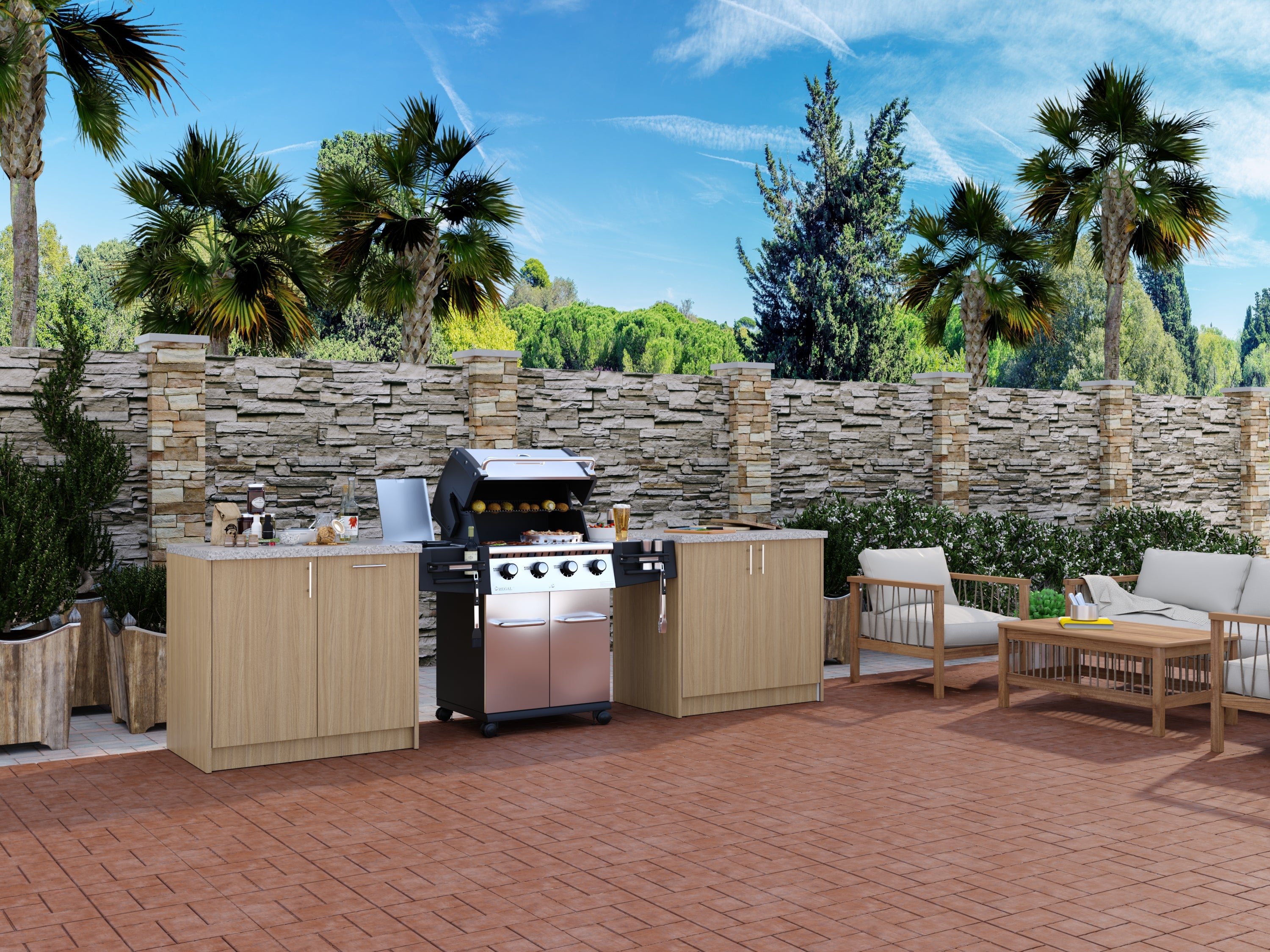 4-cabinets 75.3 in. x 34.5 in. x 24 in. Outdoor Kitchen Cabinet Island Set