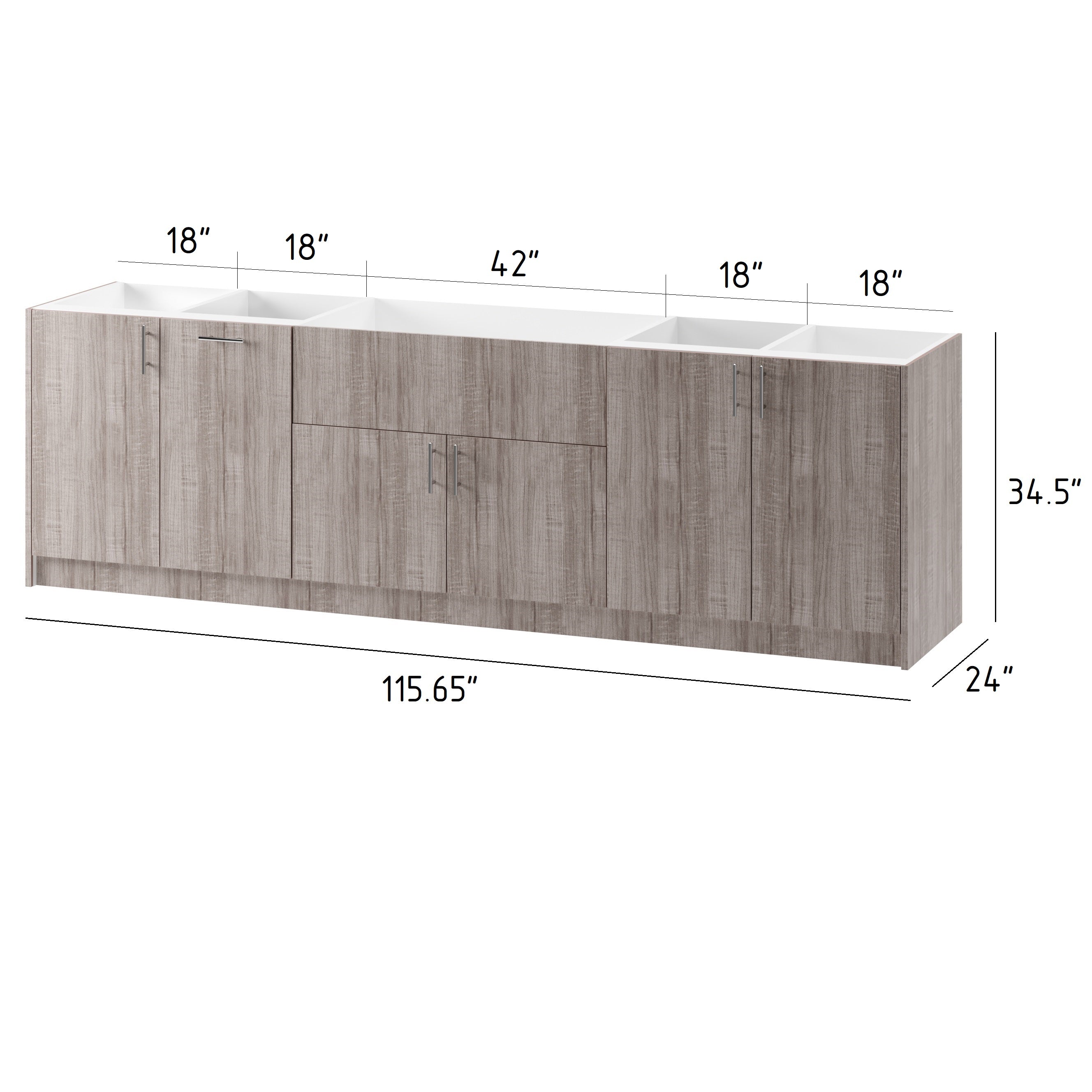 5-cabinets 115.65 in. x 34.5 in. x 24 in. Outdoor Kitchen Cabinet Set