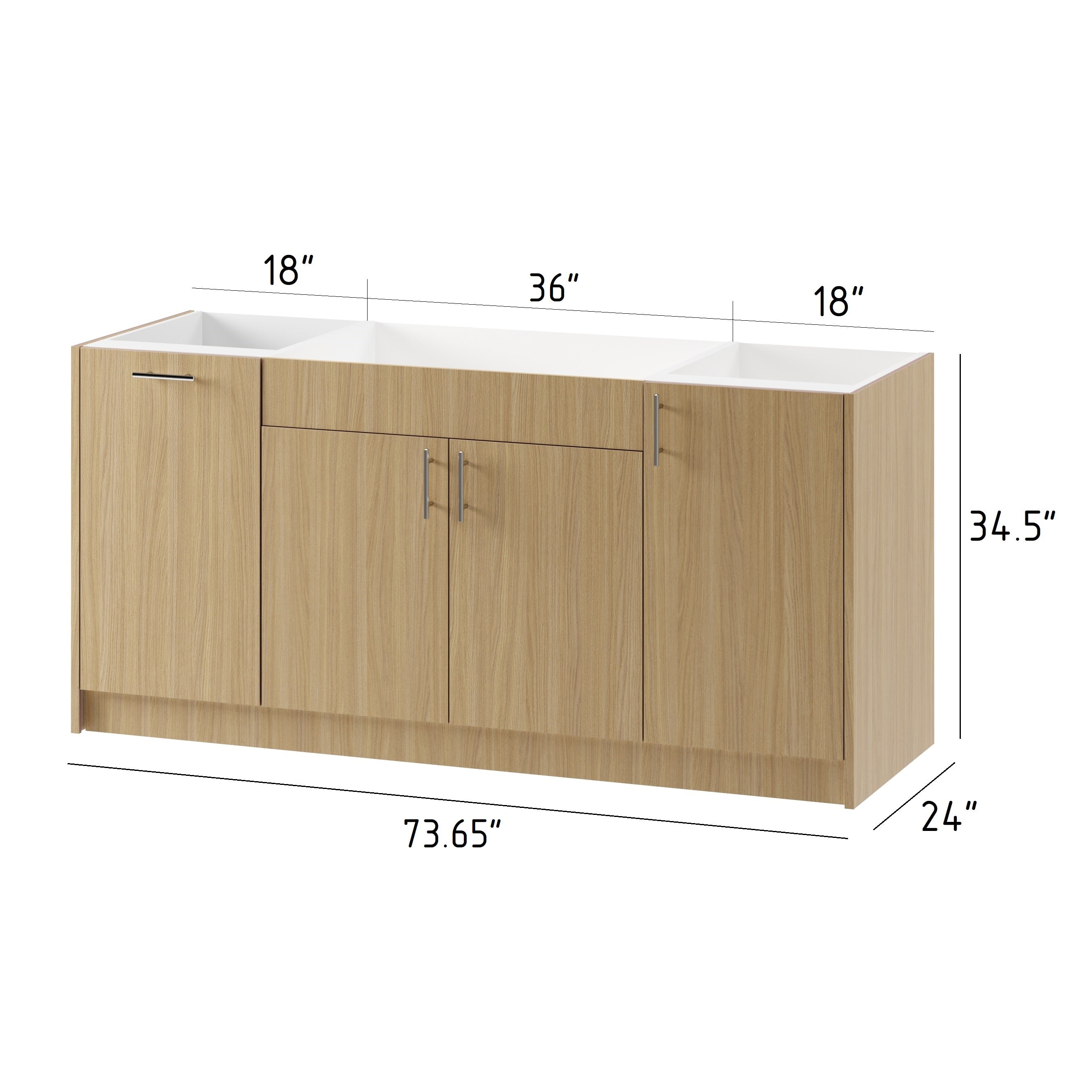 3-cabinets 73.65 in. x 34.5 in. x 24 in. Outdoor Kitchen Cabinet Island Set