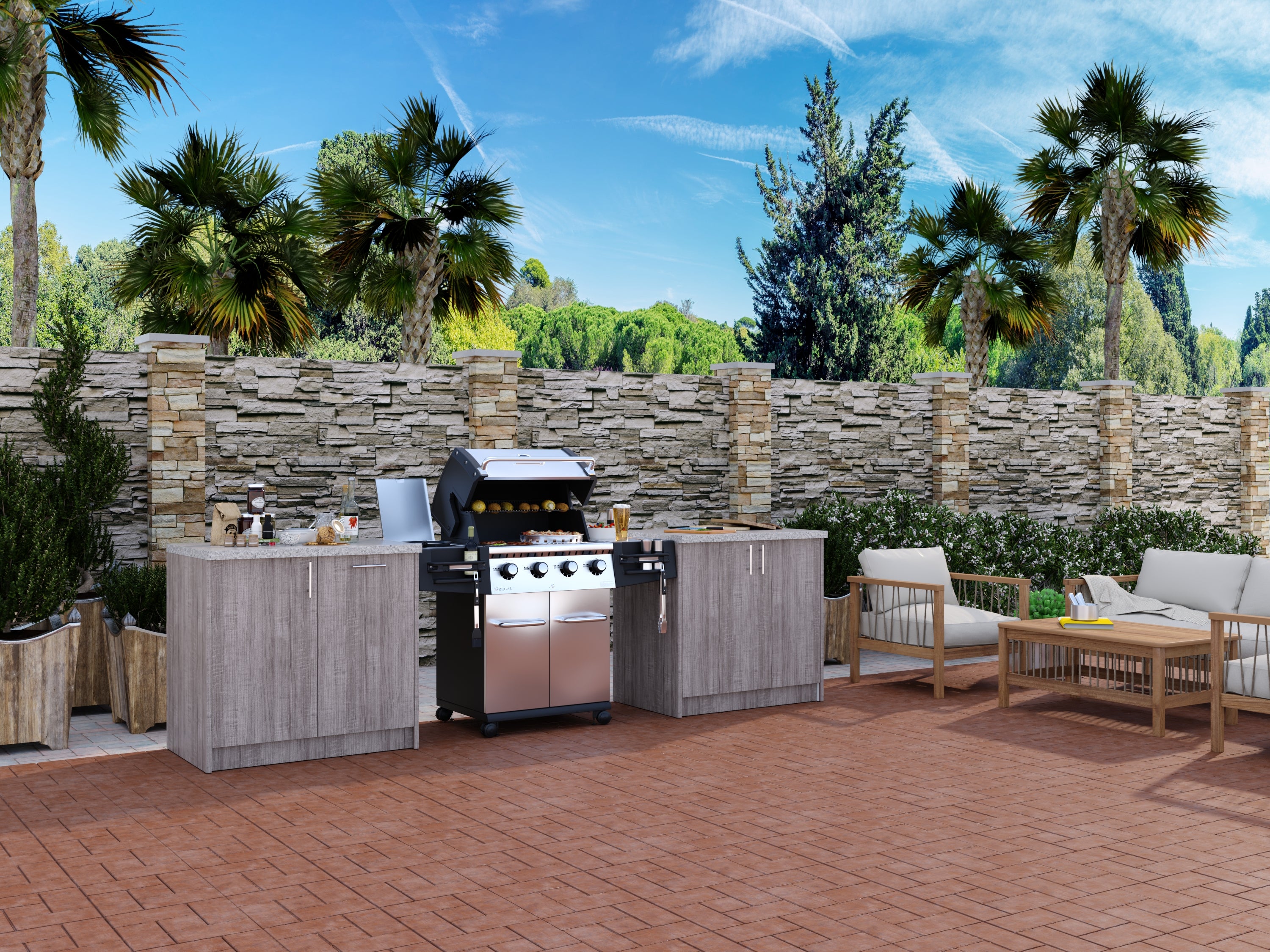 4-cabinets 75.3 in. x 34.5 in. x 24 in. Outdoor Kitchen Cabinet Island Set