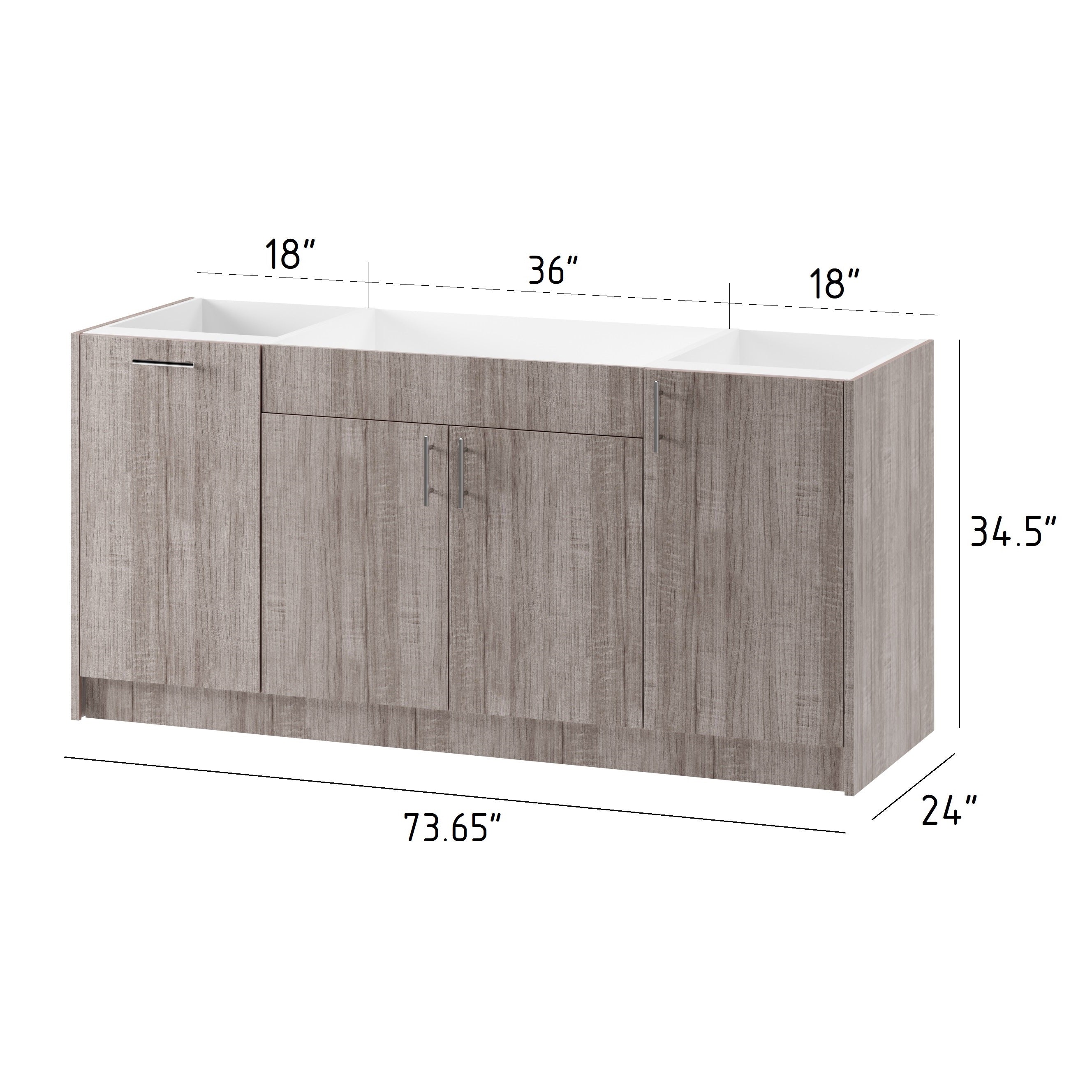 3-cabinets 73.65 in. x 34.5 in. x 24 in. Outdoor Kitchen Cabinet Island Set