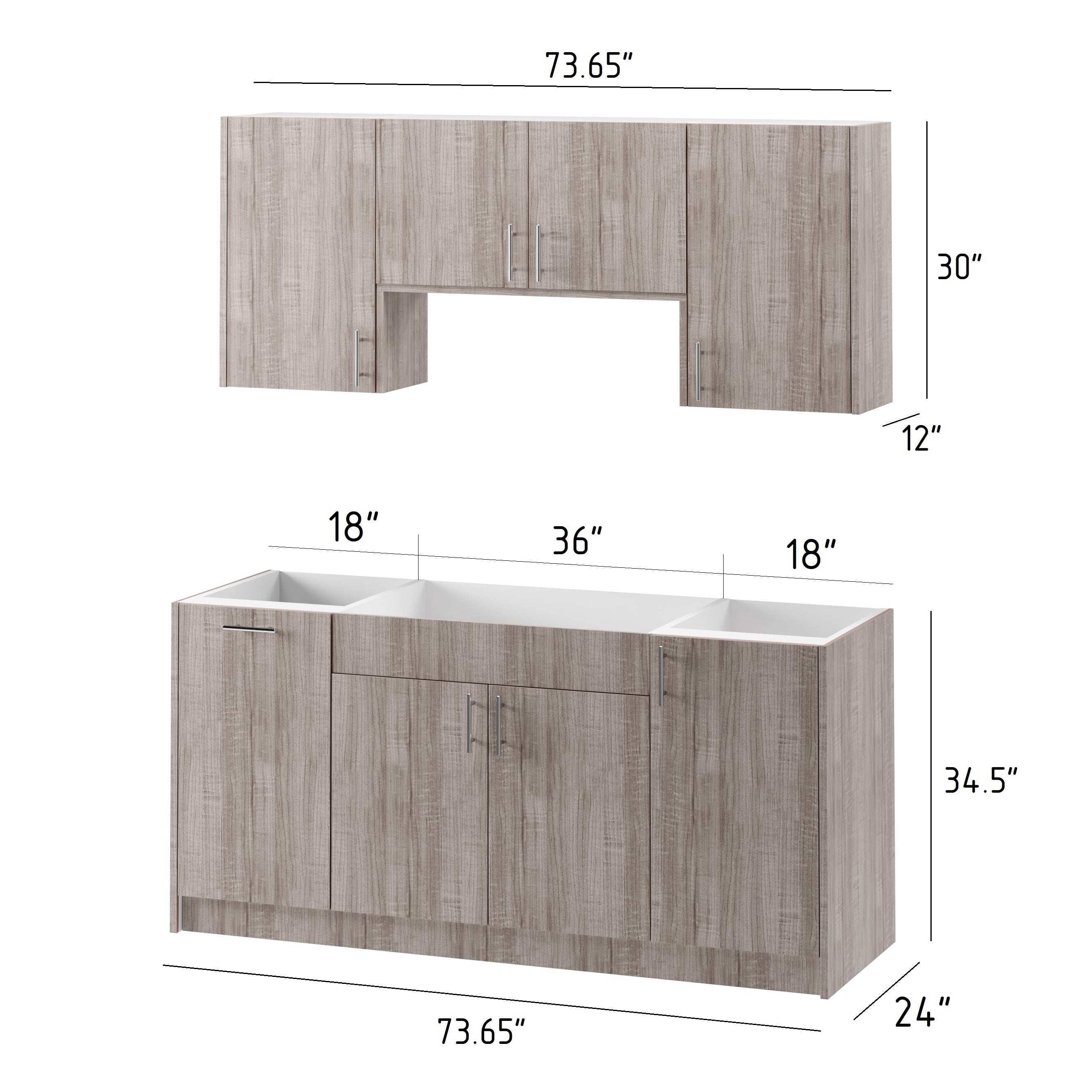 6-cabinets 73.65 in. x 84 in. x 24 in. Outdoor Kitchen Cabinet Set