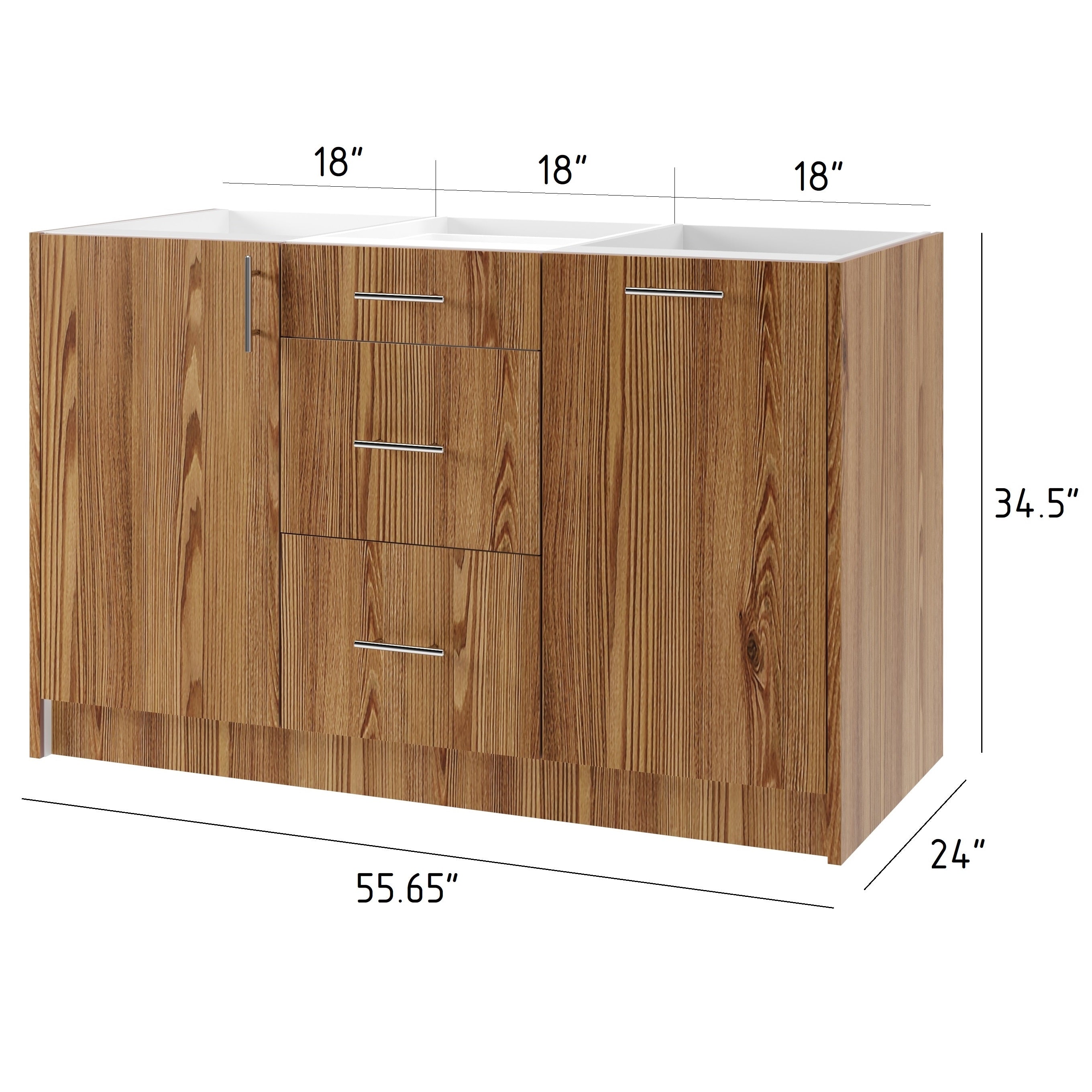 3-Cabinets 55.65 in. x 34.5 in. x 24 in. Outdoor Kitchen Cabinet Island Set