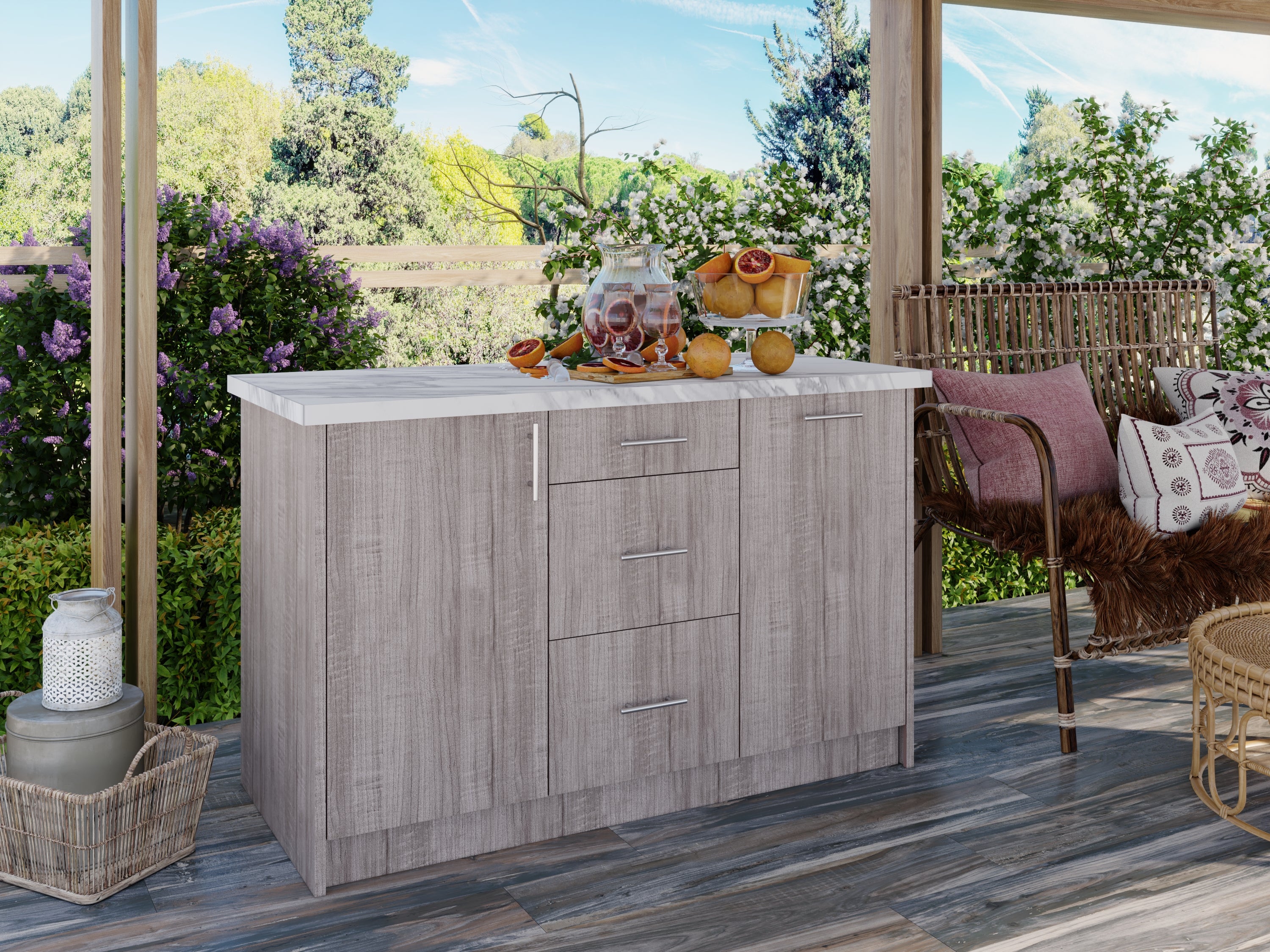 3-Cabinets 55.65 in. x 34.5 in. x 24 in. Outdoor Kitchen Cabinet Island Set