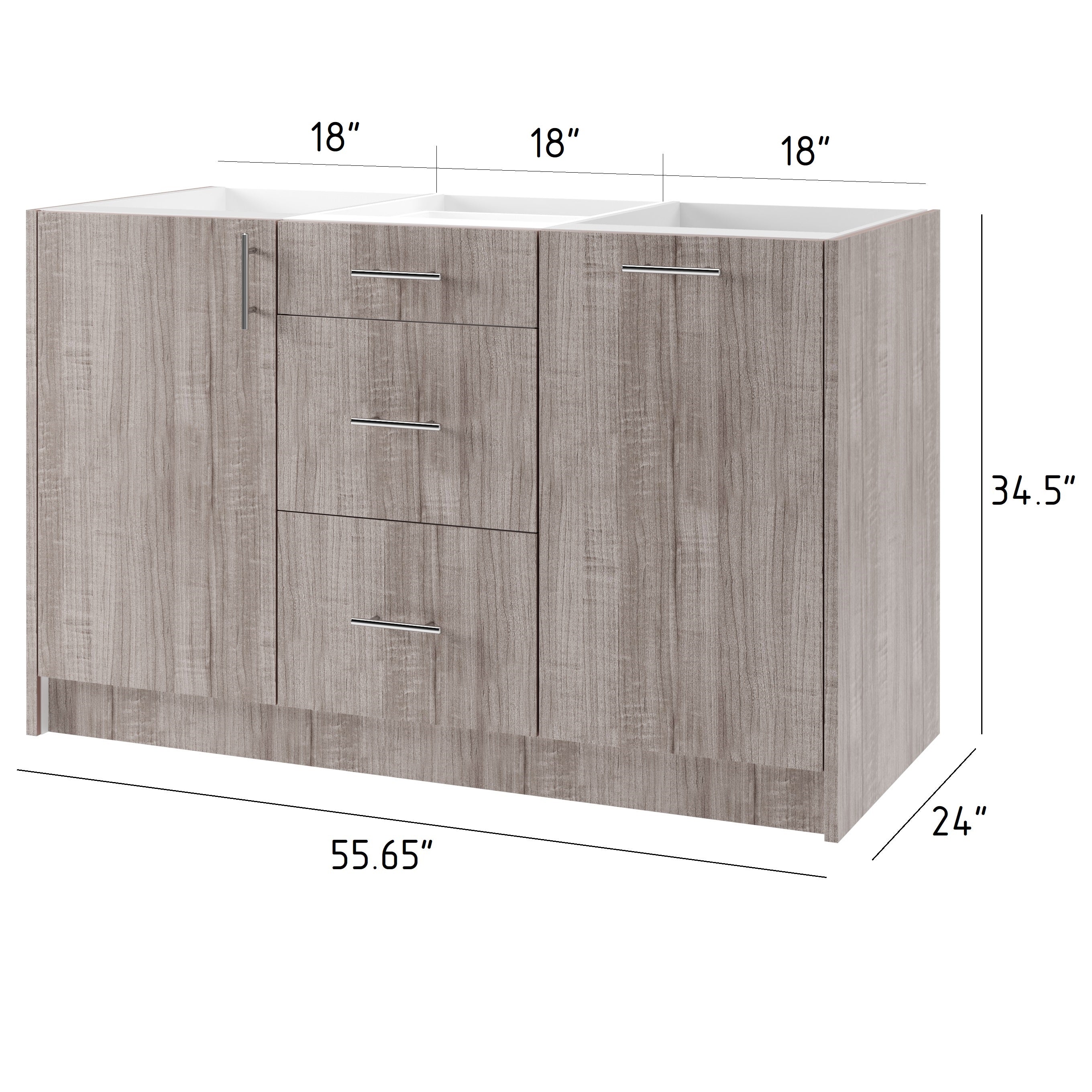 3-Cabinets 55.65 in. x 34.5 in. x 24 in. Outdoor Kitchen Cabinet Island Set