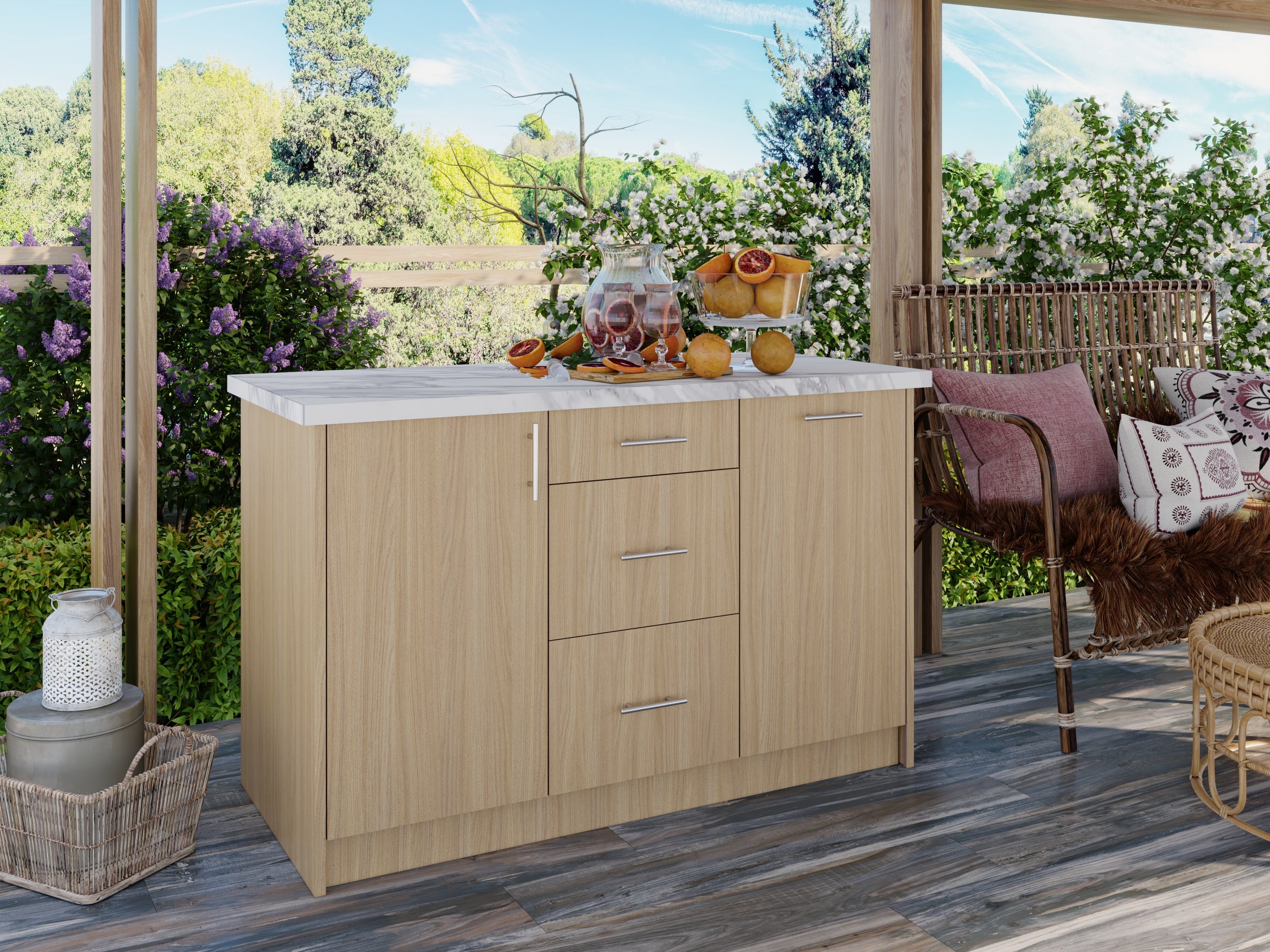 3-Cabinets 55.65 in. x 34.5 in. x 24 in. Outdoor Kitchen Cabinet Island Set