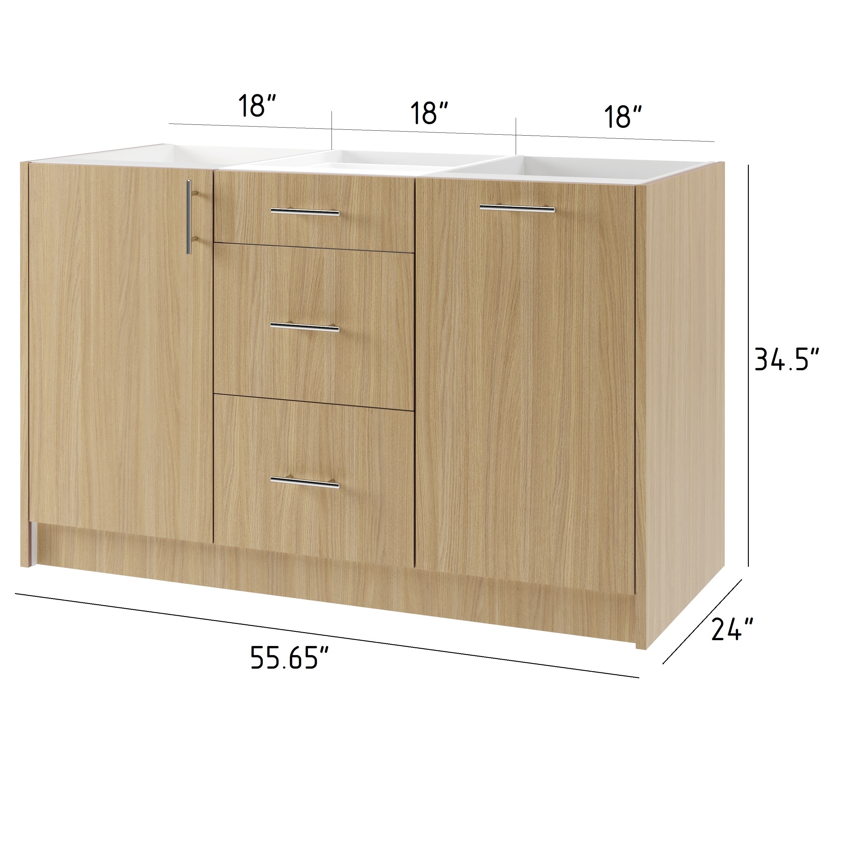 3-Cabinets 55.65 in. x 34.5 in. x 24 in. Outdoor Kitchen Cabinet Island Set