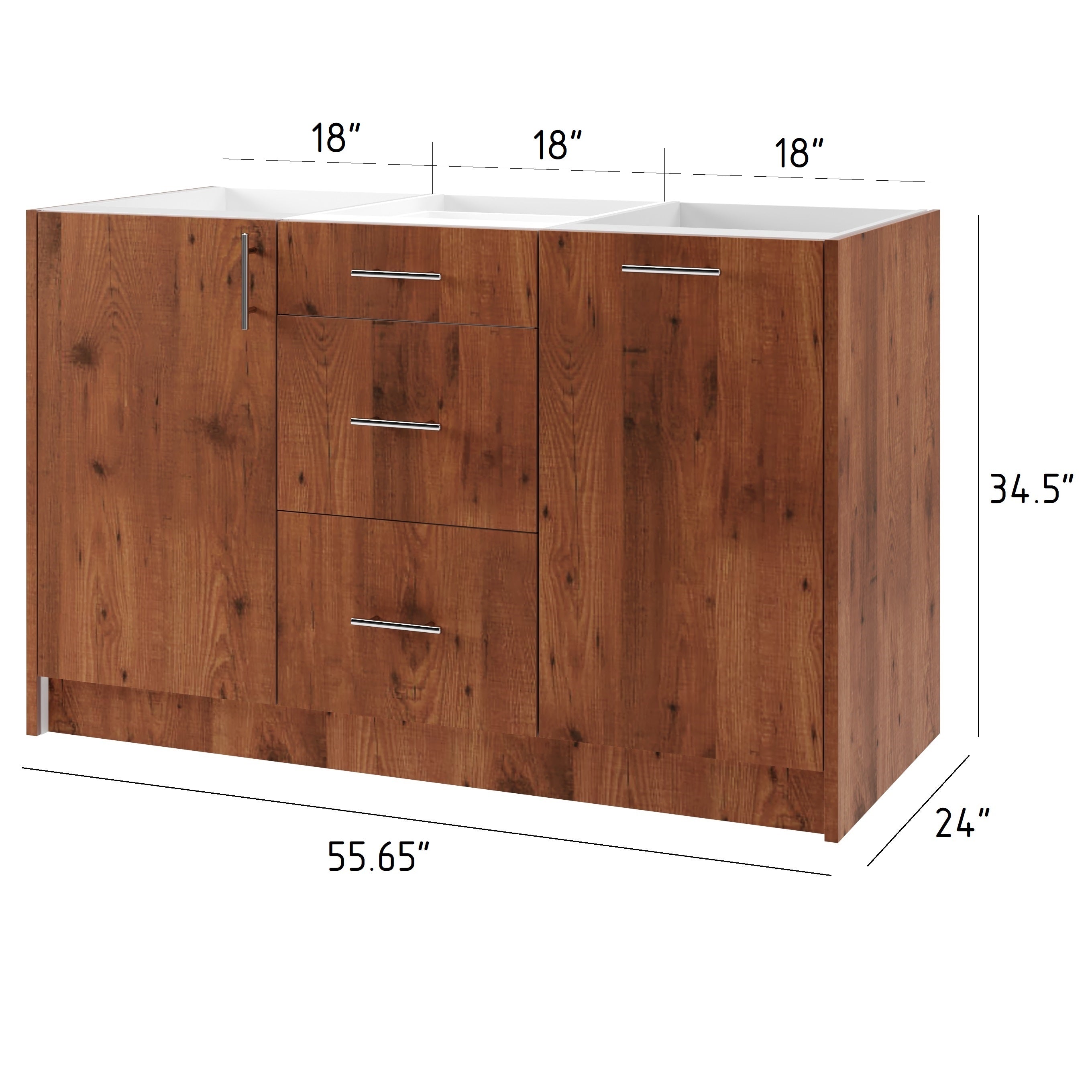 3-Cabinets 55.65 in. x 34.5 in. x 24 in. Outdoor Kitchen Cabinet Island Set