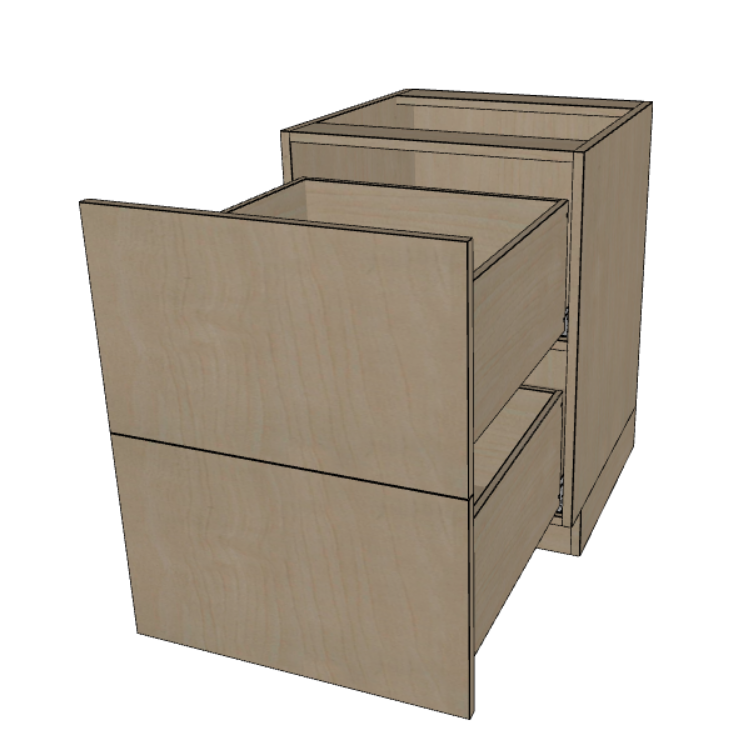 2 Drawer Base Cabinet 24"/27"/30"/33"/36" Wide.