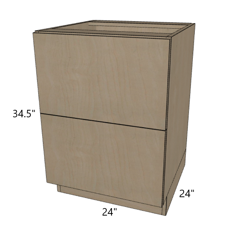 2 Drawer Base Cabinet 24"/27"/30"/33"/36" Wide.