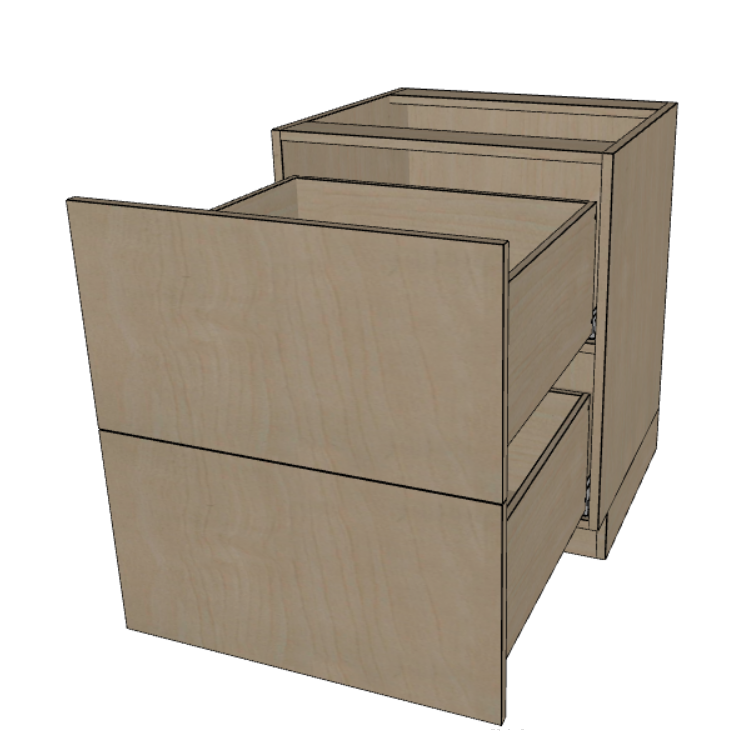 2 Drawer Base Cabinet 24"/27"/30"/33"/36" Wide.