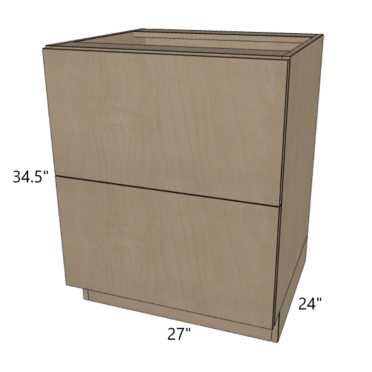 2 Drawer Base Cabinet 24"/27"/30"/33"/36" Wide.