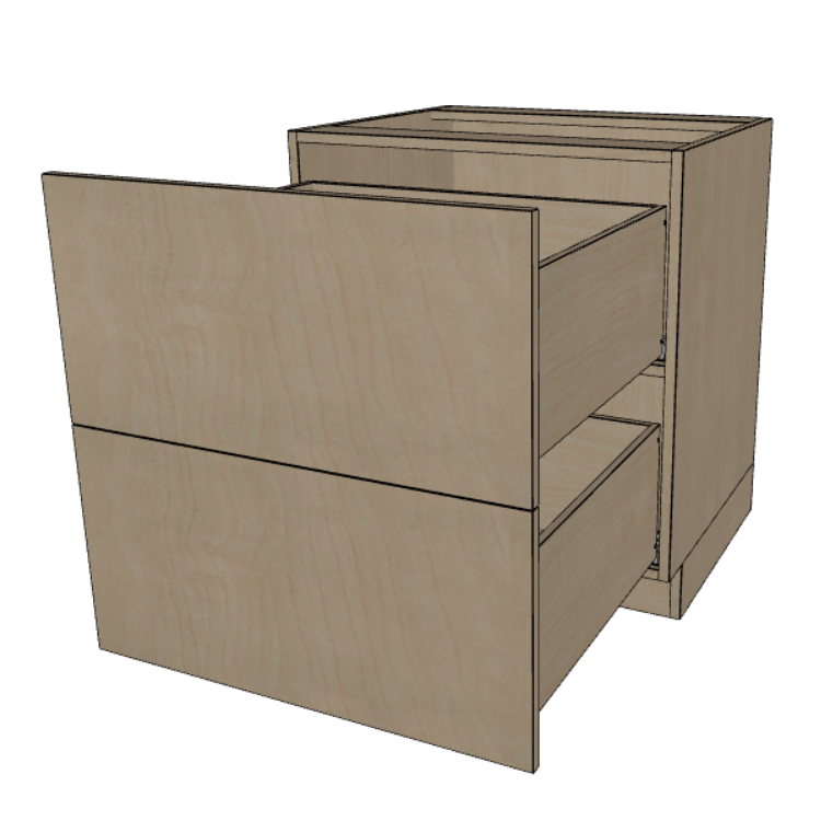 2 Drawer Base Cabinet 24"/27"/30"/33"/36" Wide.