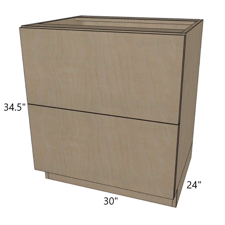 2 Drawer Base Cabinet 24"/27"/30"/33"/36" Wide.