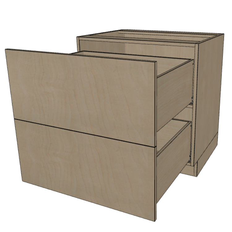 2 Drawer Base Cabinet 24"/27"/30"/33"/36" Wide.