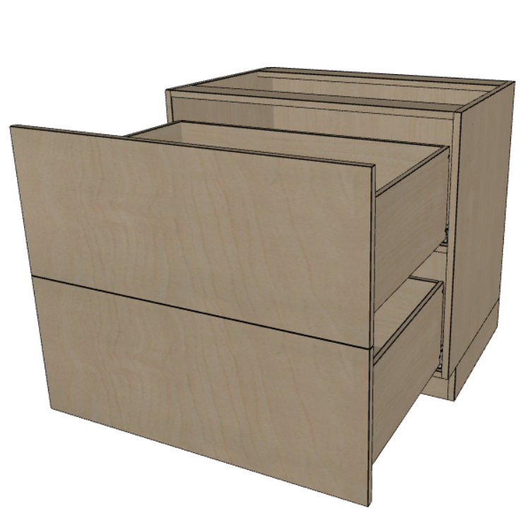 2 Drawer Base Cabinet 24"/27"/30"/33"/36" Wide.