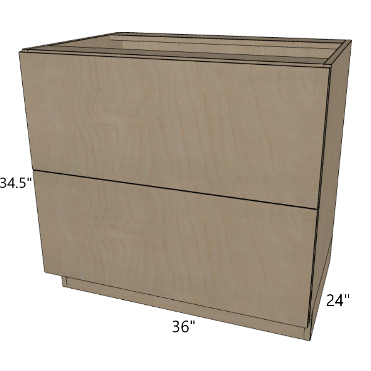 2 Drawer Base Cabinet 24"/27"/30"/33"/36" Wide.