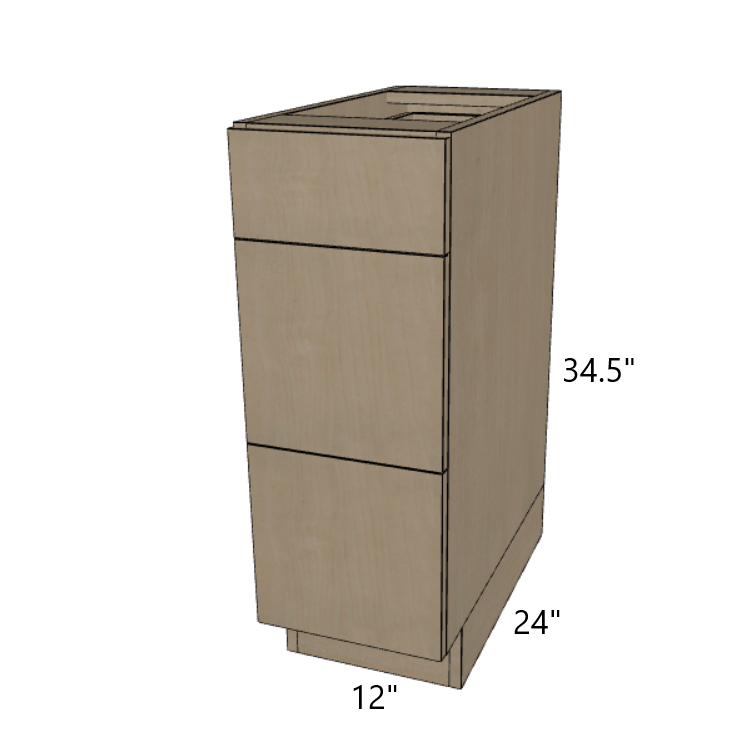 3 Drawer Base Cabinet 12"/15"/18"/21" Wide.