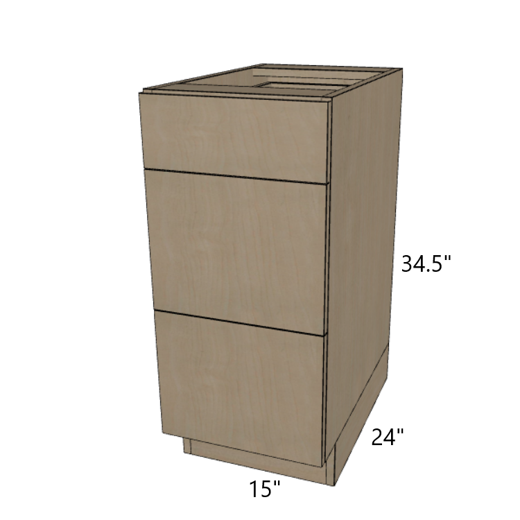 3 Drawer Base Cabinet 12"/15"/18"/21" Wide.