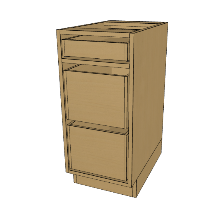 3 Drawer Base Cabinet Frame, Prefinished Birch Plywood, 12"-21" Wide/ 34.5" High/ 24" Deep.