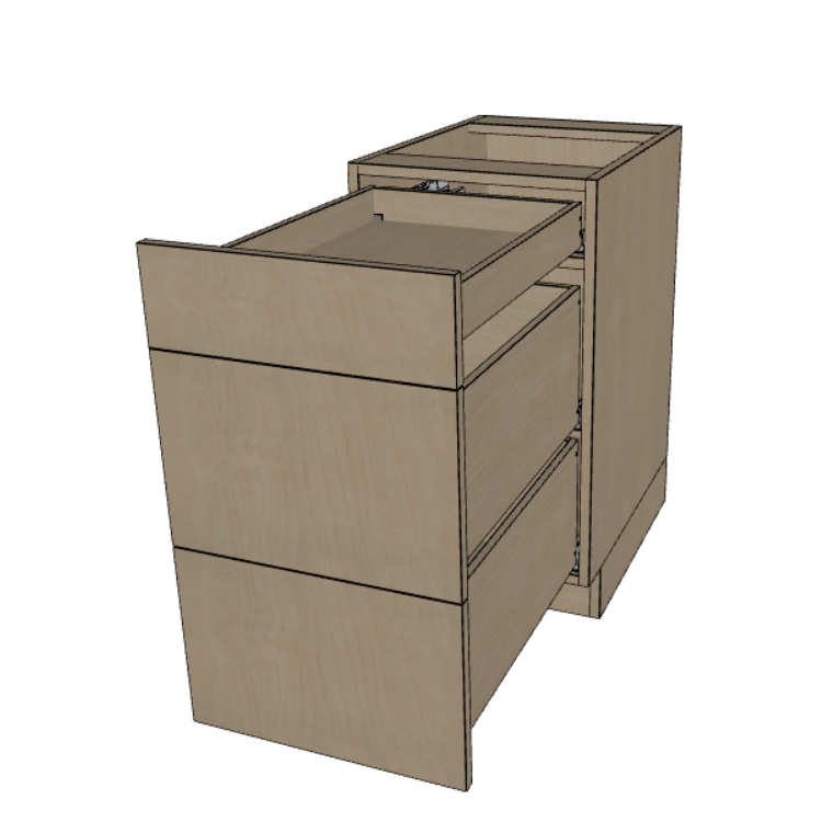 3 Drawer Base Cabinet 12"/15"/18"/21" Wide.