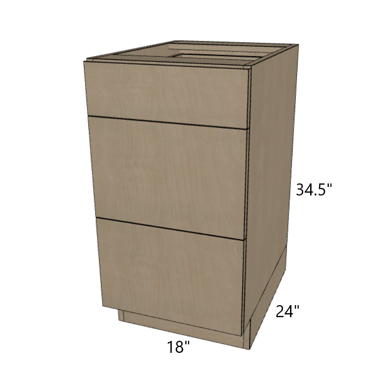 3 Drawer Base Cabinet 12"/15"/18"/21" Wide.