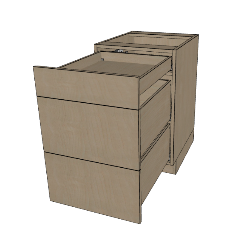 3 Drawer Base Cabinet 12"/15"/18"/21" Wide.