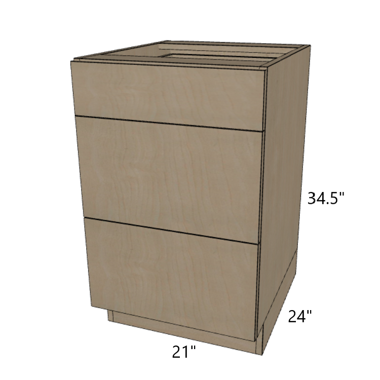 3 Drawer Base Cabinet 12"/15"/18"/21" Wide.