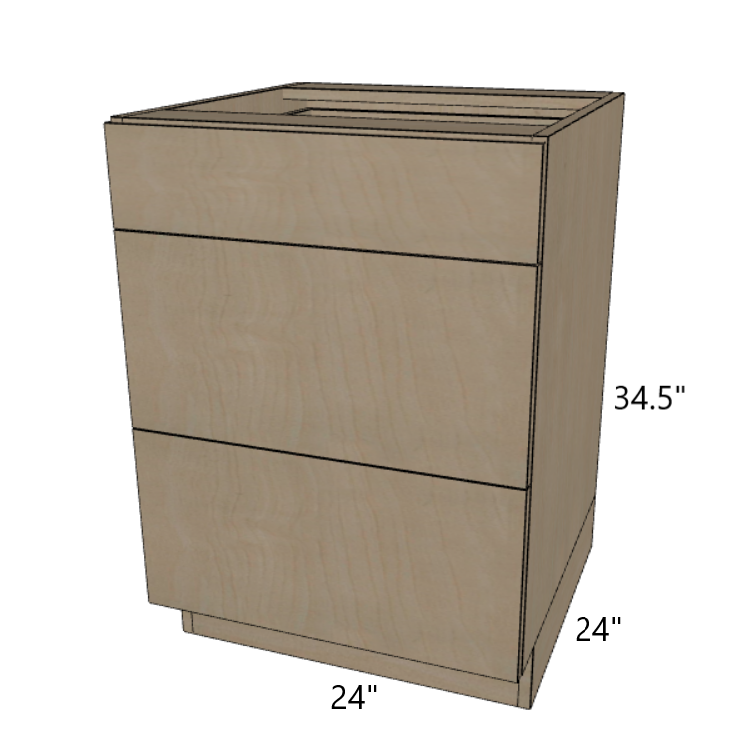 3 Drawer Base Cabinet 24"/27"/30"/33"/36" Wide.