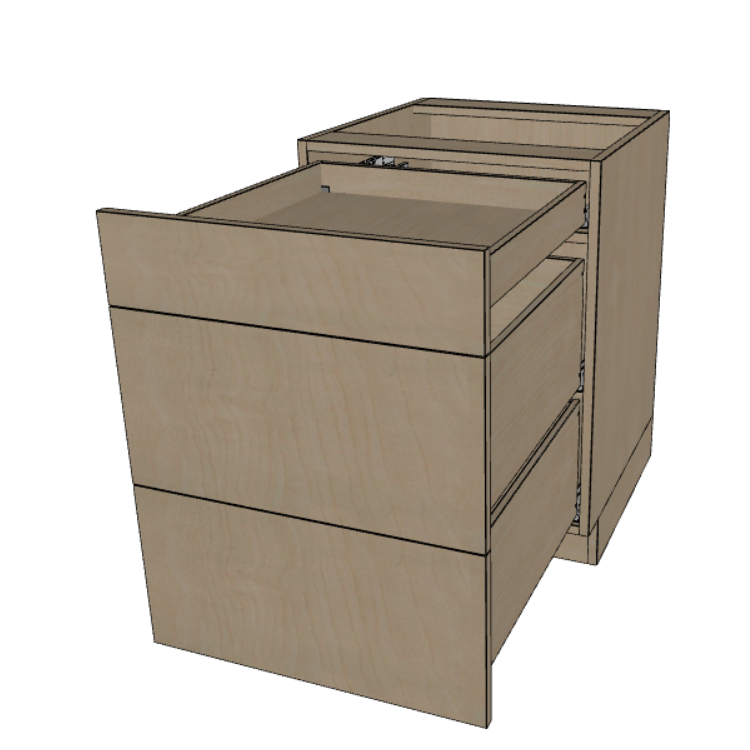 3 Drawer Base Cabinet 24"/27"/30"/33"/36" Wide.