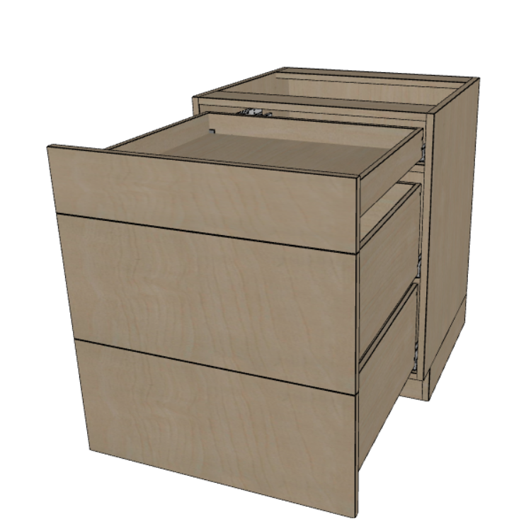 3 Drawer Base Cabinet 24"/27"/30"/33"/36" Wide.