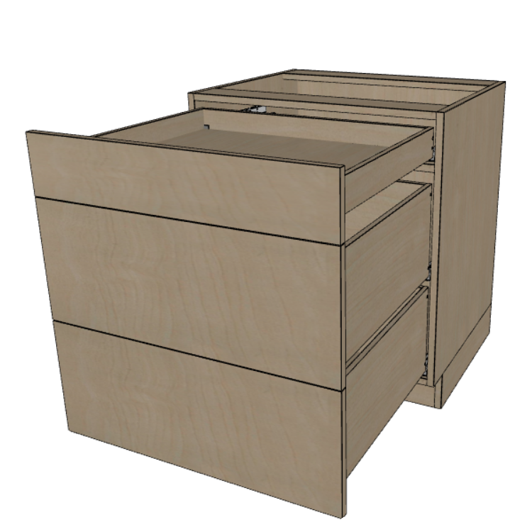 3 Drawer Base Cabinet 24"/27"/30"/33"/36" Wide.