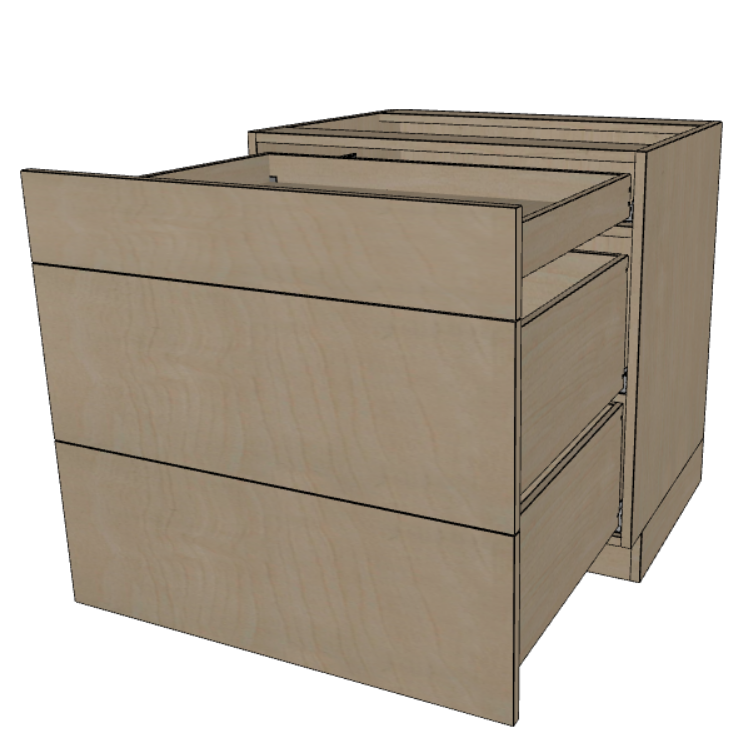 3 Drawer Base Cabinet 24"/27"/30"/33"/36" Wide.