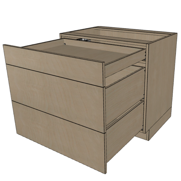 3 Drawer Base Cabinet 24"/27"/30"/33"/36" Wide.