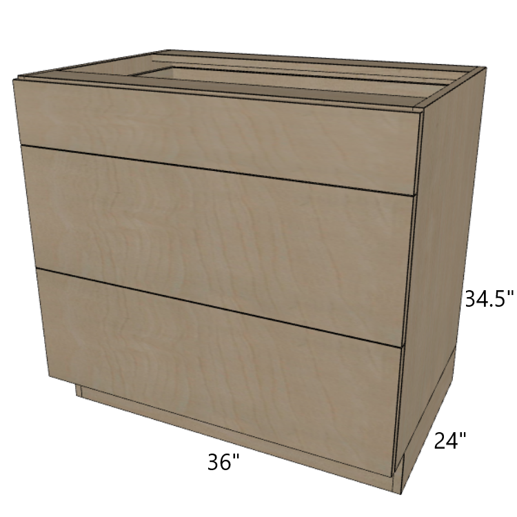 3 Drawer Base Cabinet 24"/27"/30"/33"/36" Wide.